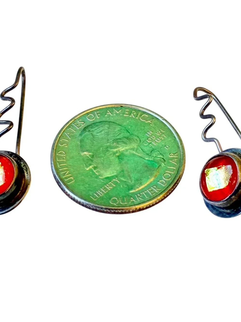 Barbara Sucherman Dichroic Glass Sterling Silver Modernist Drop Pierced Vintage